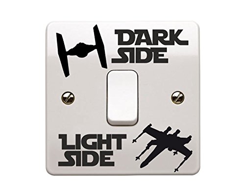 Star Wars themed light switch sticker with dark side / light side and tie fighter and x-wing